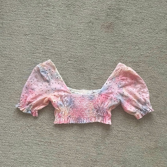 Urban Outfitters Women’s Pastel Puff Sleeve Crop Blouse Spring Summer Coquette - Picture 2 of 3